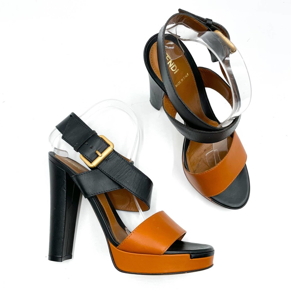 Fendi Platform Sandals Brown Black Leather **PERFECT FOR THE FALL**